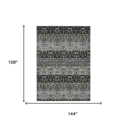 9' X 12' Black And Graphite Oriental Washable Indoor Outdoor Area Rug HomeRoots