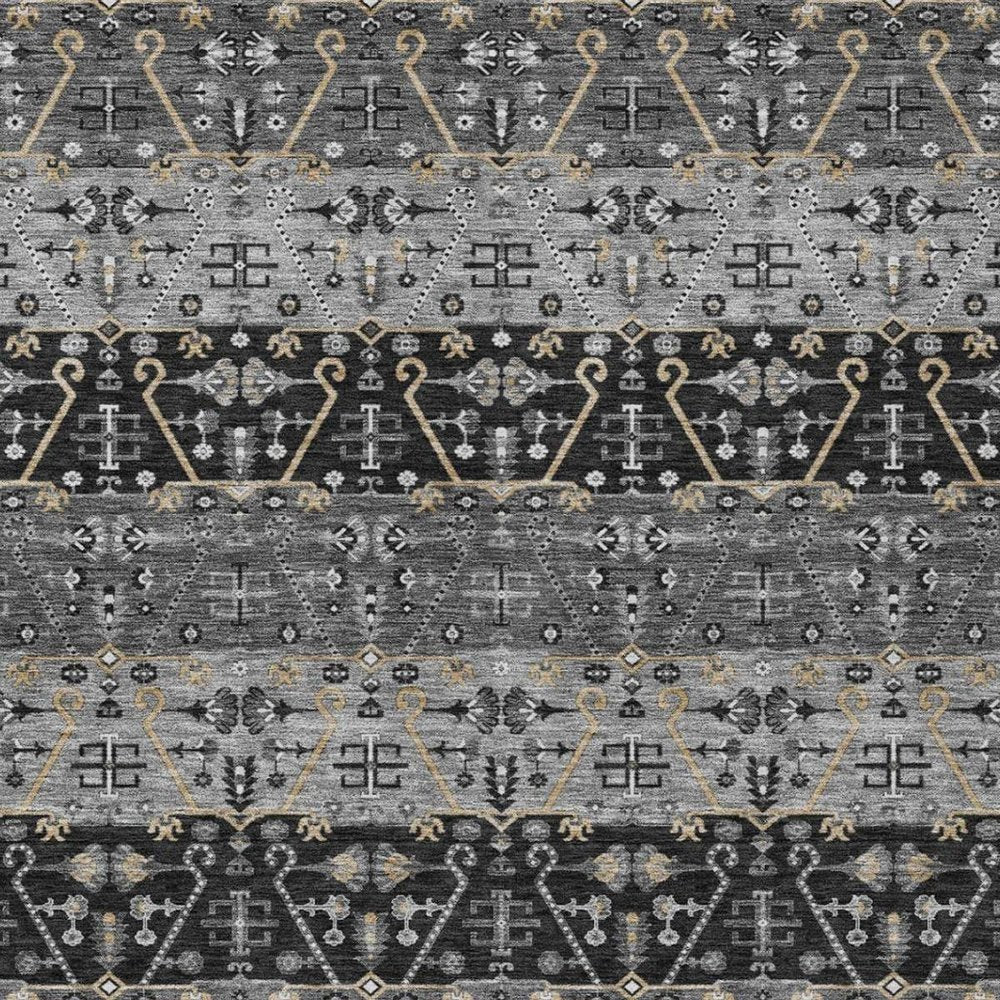 9' X 12' Black And Graphite Oriental Washable Indoor Outdoor Area Rug