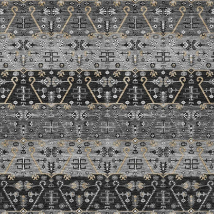 9' X 12' Black And Graphite Oriental Washable Indoor Outdoor Area Rug