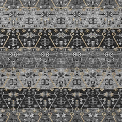 9' X 12' Black And Graphite Oriental Washable Indoor Outdoor Area Rug