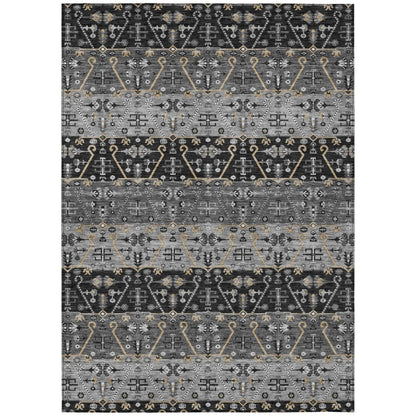 9' X 12' Black And Graphite Oriental Washable Indoor Outdoor Area Rug HomeRoots