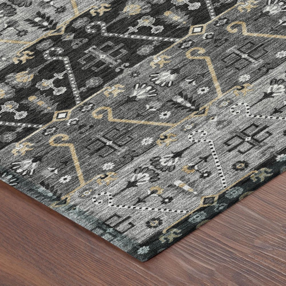 9' X 12' Black And Graphite Oriental Washable Indoor Outdoor Area Rug — view 2