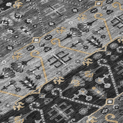 9' X 12' Black And Graphite Oriental Washable Indoor Outdoor Area Rug