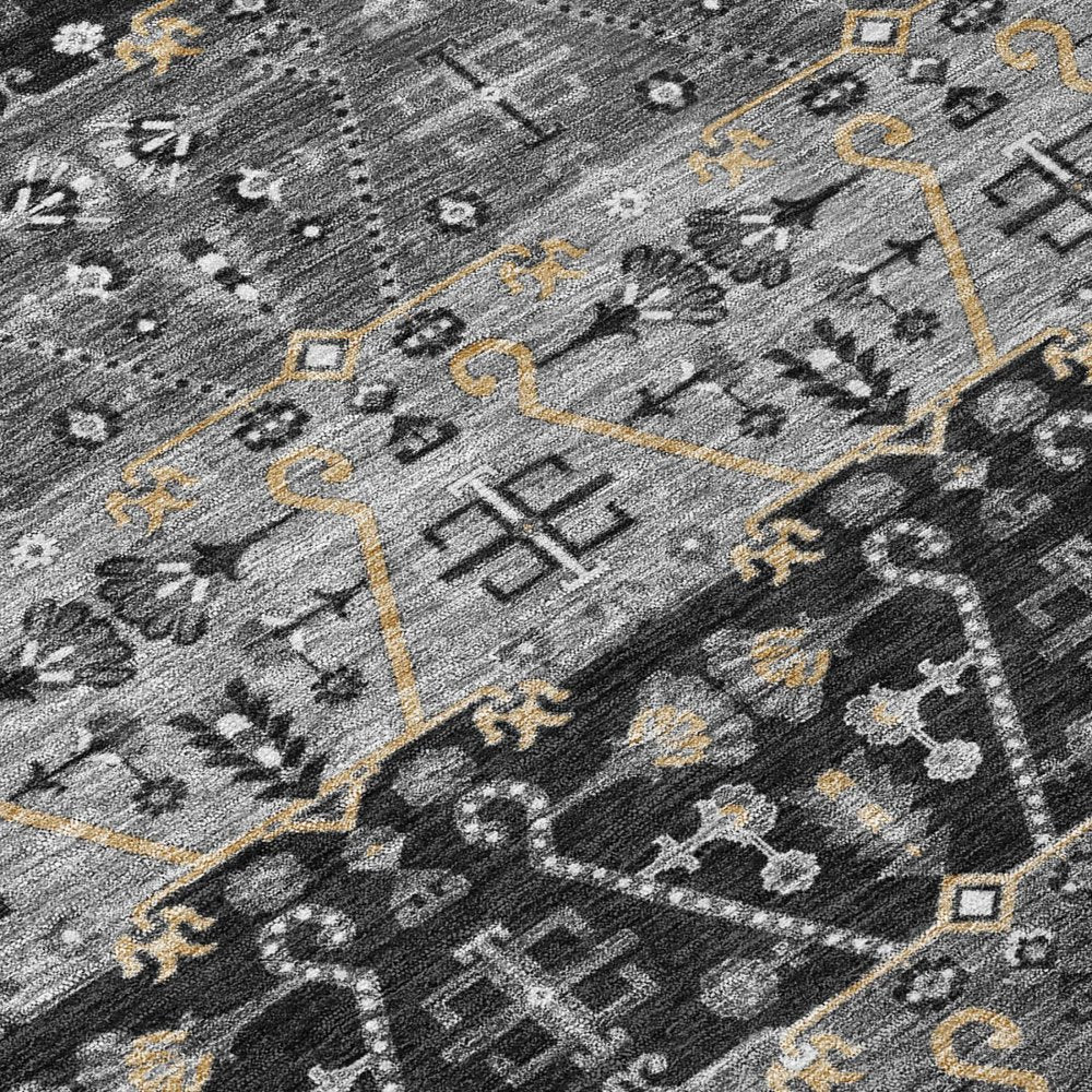 9' X 12' Black And Graphite Oriental Washable Indoor Outdoor Area Rug HomeRoots