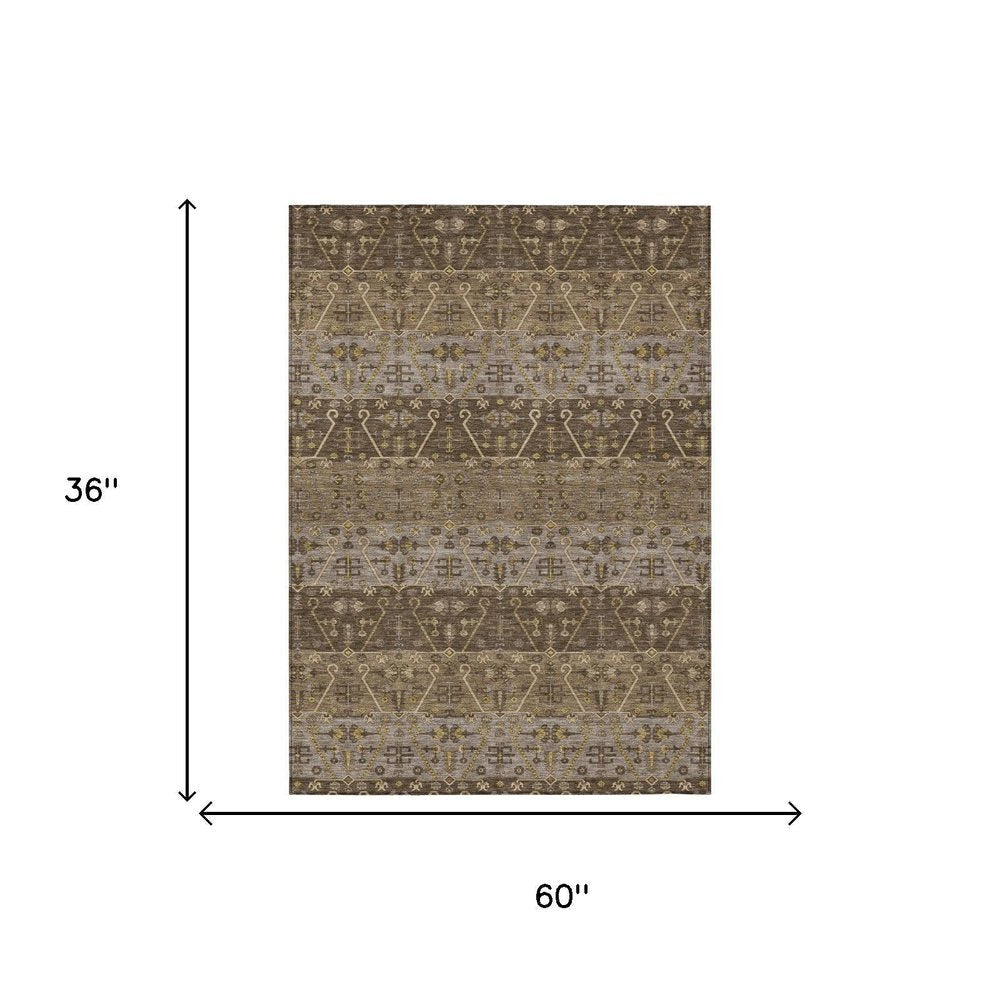 3' X 5' Chocolate And Brown Oriental Washable Indoor Outdoor Area Rug HomeRoots