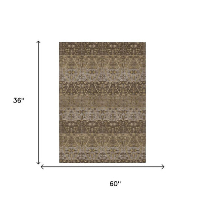 3' X 5' Chocolate And Brown Oriental Washable Indoor Outdoor Area Rug HomeRoots