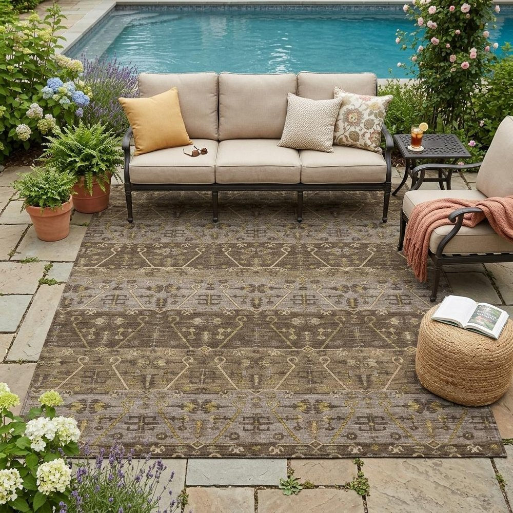 5' X 8' Chocolate And Brown Oriental Washable Indoor Outdoor Area Rug HomeRoots