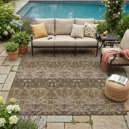 5' X 8' Chocolate And Brown Oriental Washable Indoor Outdoor Area Rug HomeRoots