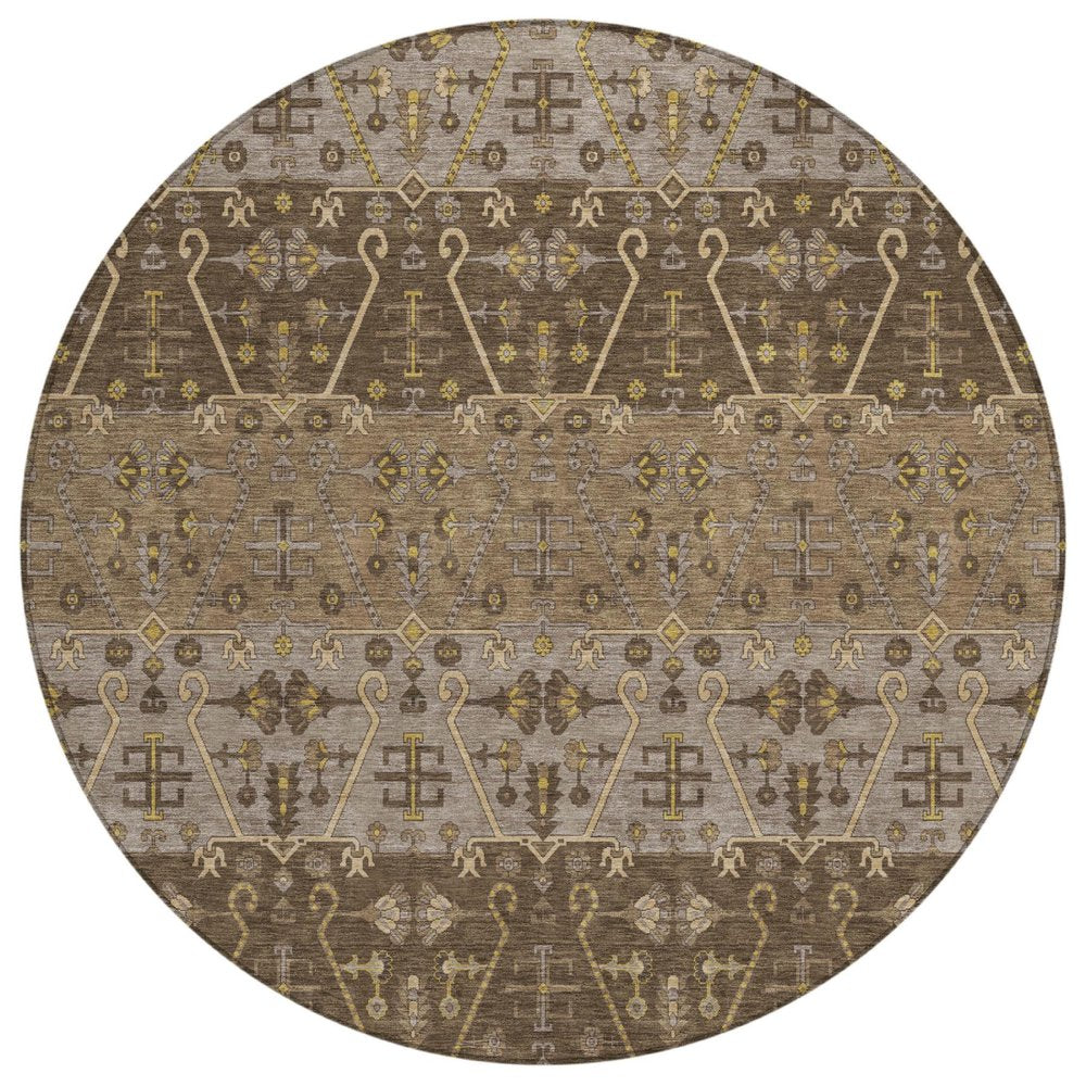 8' Chocolate And Brown Round Oriental Washable Indoor Outdoor Area Rug — view 1