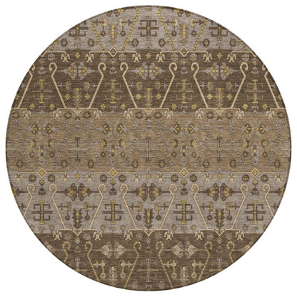 8' Chocolate And Brown Round Oriental Washable Indoor Outdoor Area Rug HomeRoots