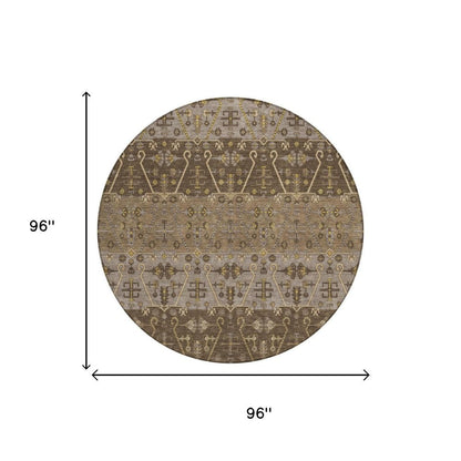 8' Chocolate And Brown Round Oriental Washable Indoor Outdoor Area Rug HomeRoots