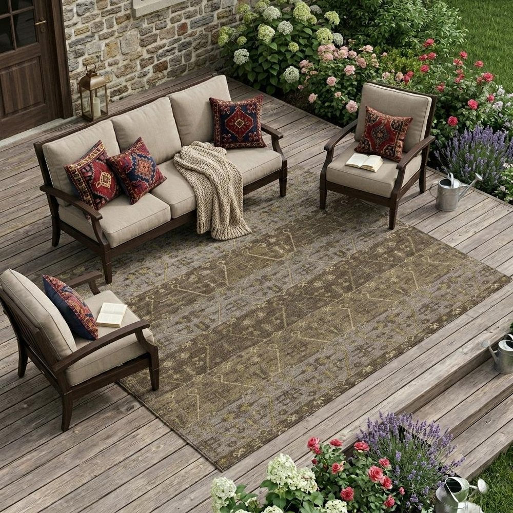 8' X 10' Chocolate And Brown Oriental Washable Indoor Outdoor Area Rug HomeRoots