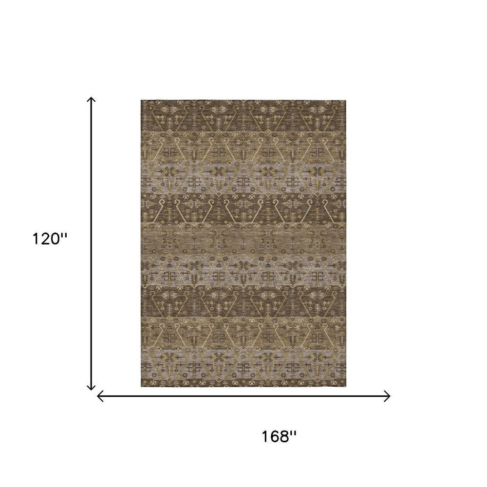 10' X 14' Chocolate And Brown Oriental Washable Indoor Outdoor Area Rug — view 4