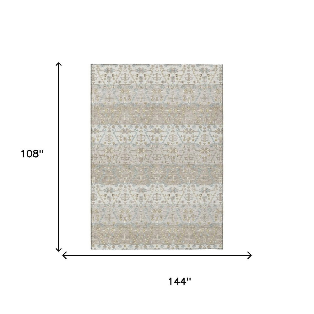 9' X 12' Ivory And Silver Oriental Washable Indoor Outdoor Area Rug HomeRoots