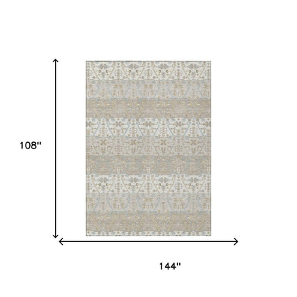 9' X 12' Ivory And Silver Oriental Washable Indoor Outdoor Area Rug HomeRoots