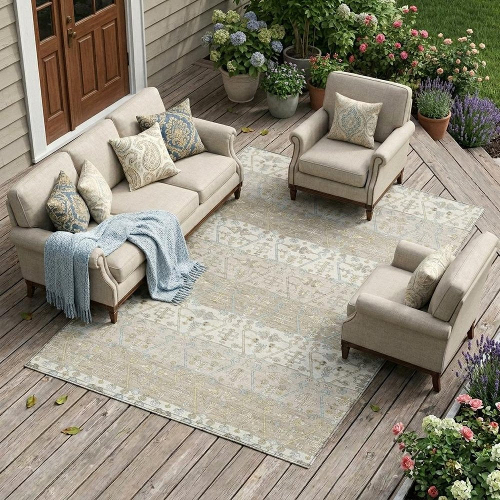 9' X 12' Ivory And Silver Oriental Washable Indoor Outdoor Area Rug HomeRoots