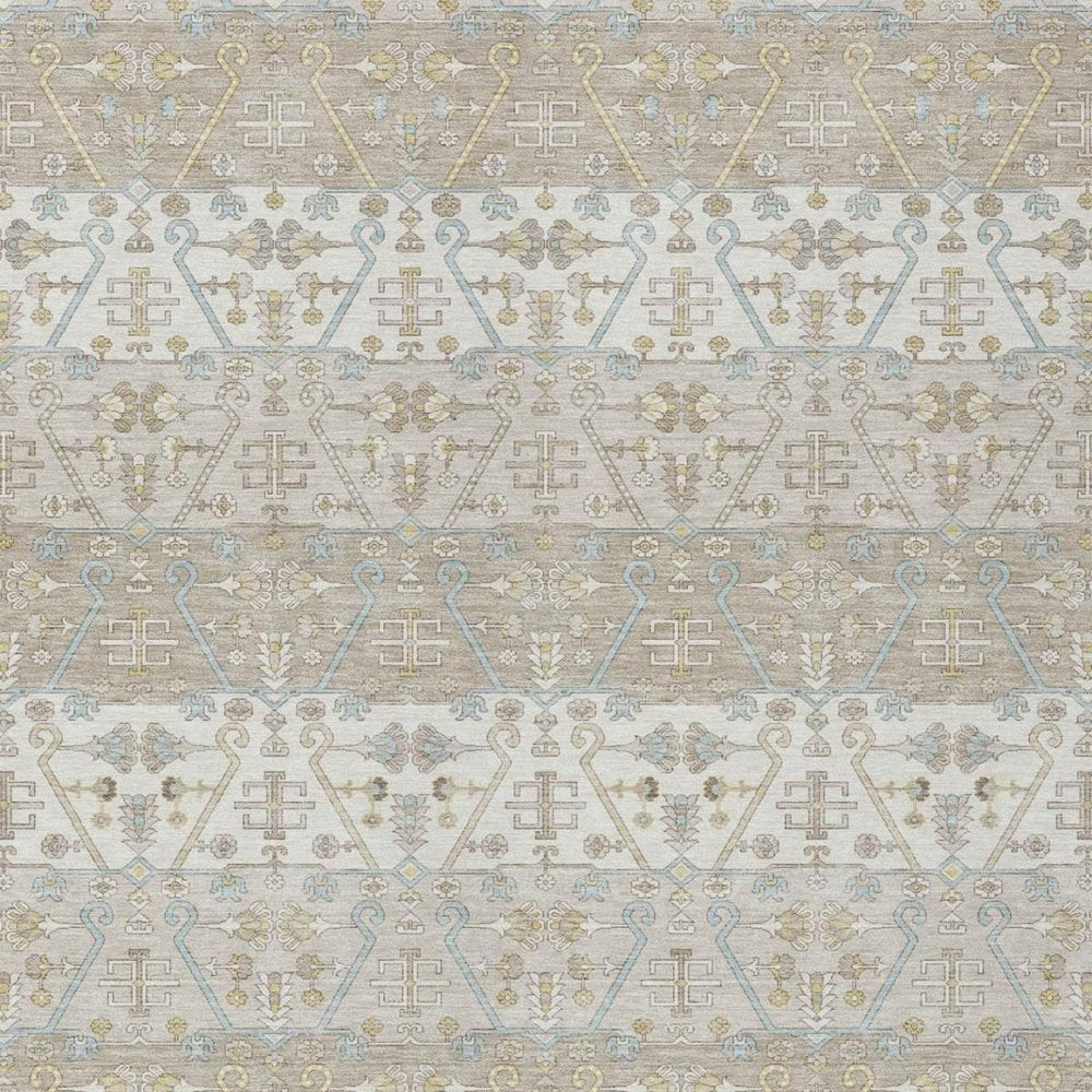 9' X 12' Ivory And Silver Oriental Washable Indoor Outdoor Area Rug