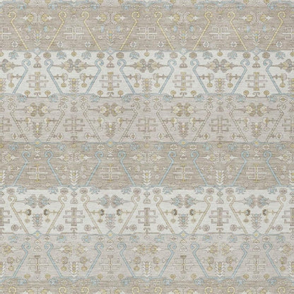 9' X 12' Ivory And Silver Oriental Washable Indoor Outdoor Area Rug