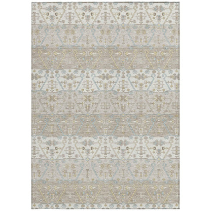 9' X 12' Ivory And Silver Oriental Washable Indoor Outdoor Area Rug