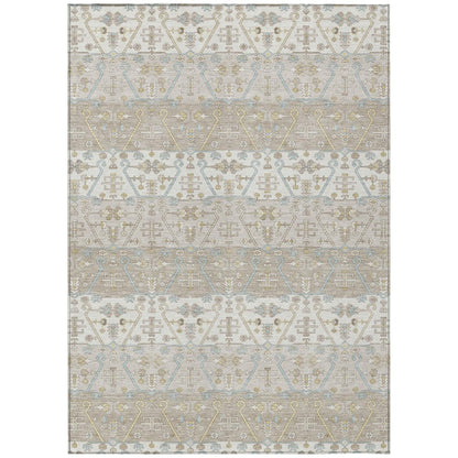 9' X 12' Ivory And Silver Oriental Washable Indoor Outdoor Area Rug