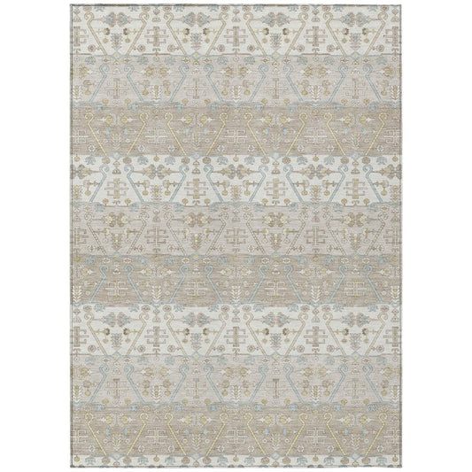 9' X 12' Ivory And Silver Oriental Washable Indoor Outdoor Area Rug
