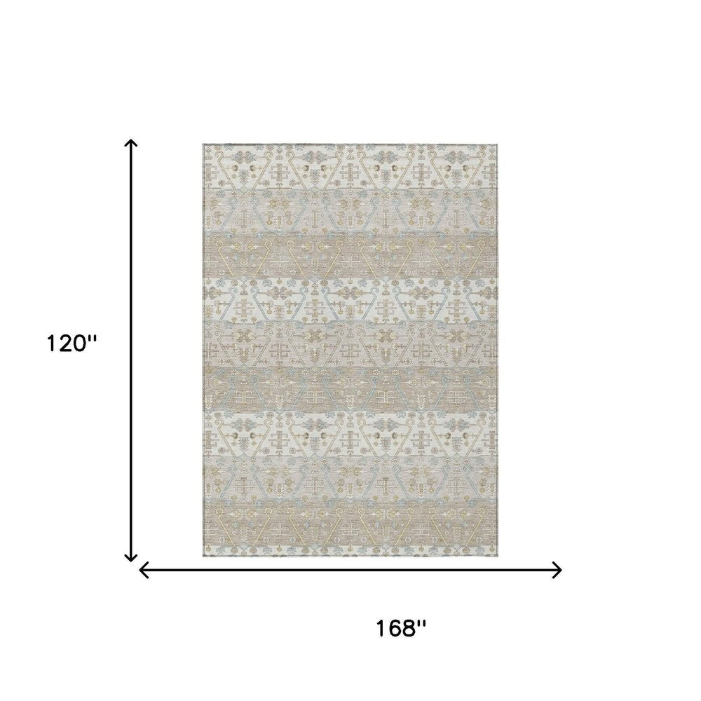 10' X 14' Ivory And Silver Oriental Washable Indoor Outdoor Area Rug — view 4