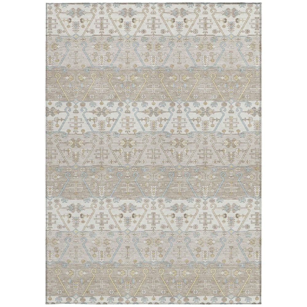 10' X 14' Ivory And Silver Oriental Washable Indoor Outdoor Area Rug