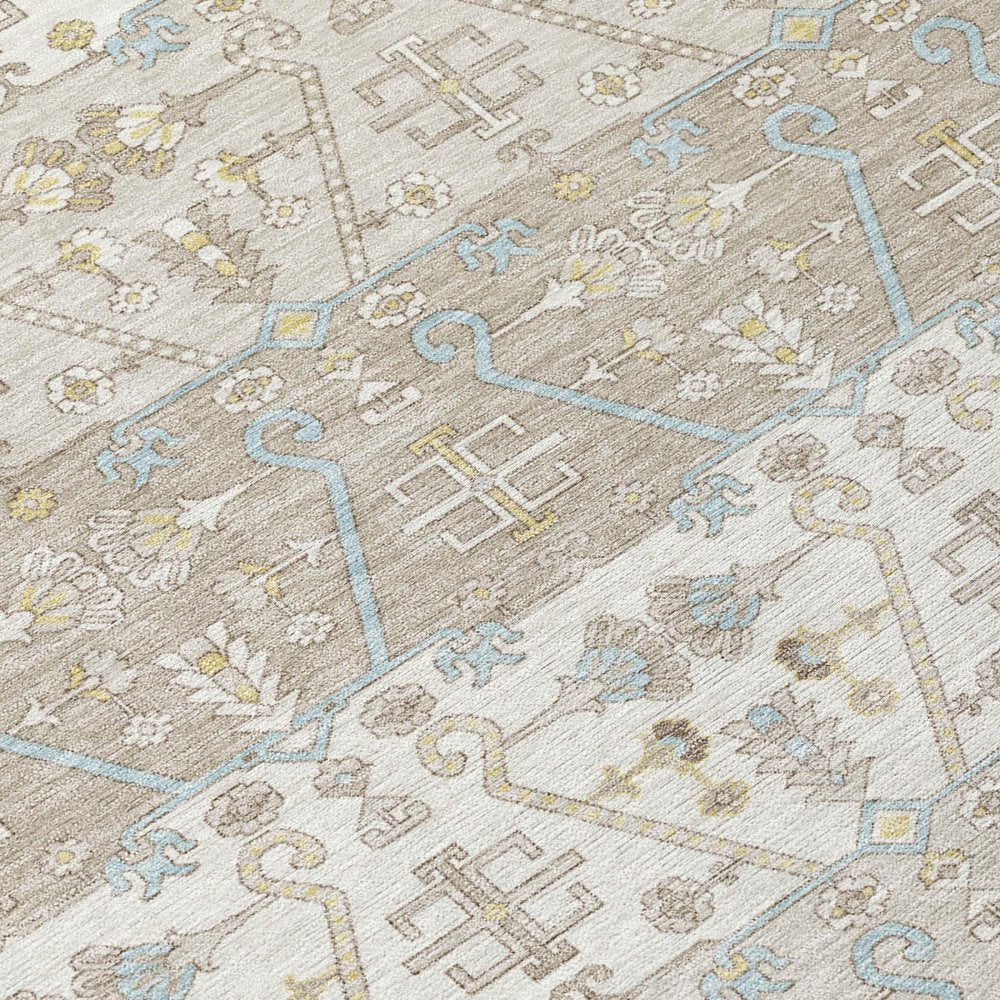 10' X 14' Ivory And Silver Oriental Washable Indoor Outdoor Area Rug — view 4