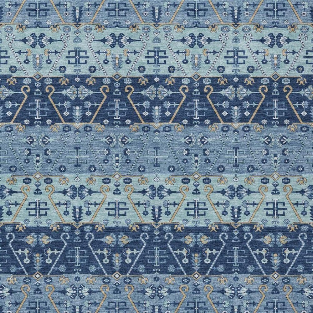 3' X 5' Navy Blue And Blue Oriental Washable Indoor Outdoor Area Rug