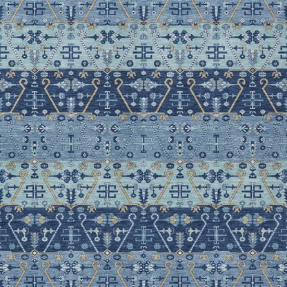 3' X 5' Navy Blue And Blue Oriental Washable Indoor Outdoor Area Rug