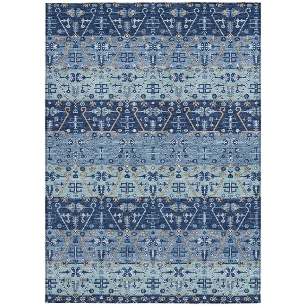 3' X 5' Navy Blue And Blue Oriental Washable Indoor Outdoor Area Rug — view 8