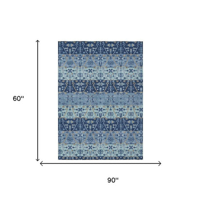 5' X 8' Navy Blue And Blue Oriental Washable Indoor Outdoor Area Rug HomeRoots