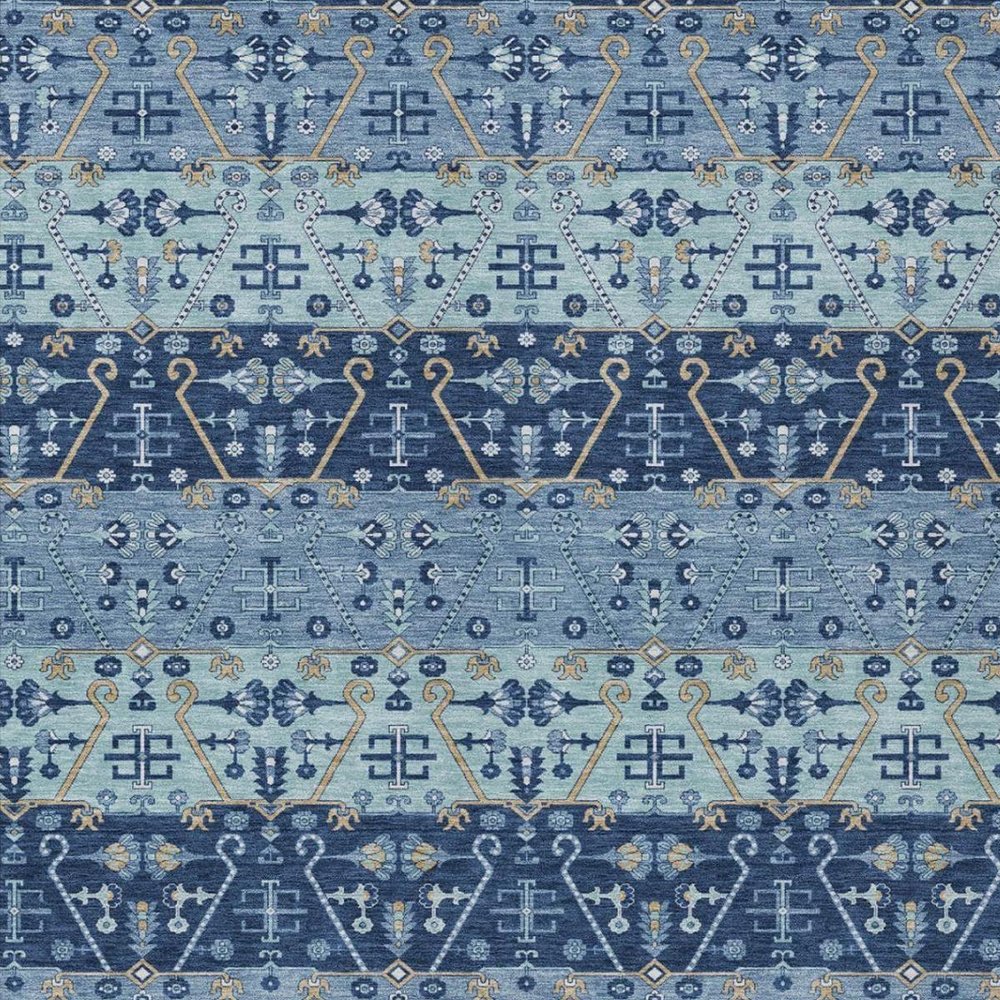 5' X 8' Navy Blue And Blue Oriental Washable Indoor Outdoor Area Rug