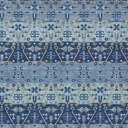 5' X 8' Navy Blue And Blue Oriental Washable Indoor Outdoor Area Rug