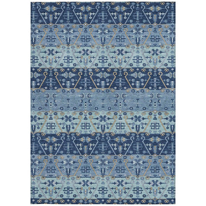 5' X 8' Navy Blue And Blue Oriental Washable Indoor Outdoor Area Rug