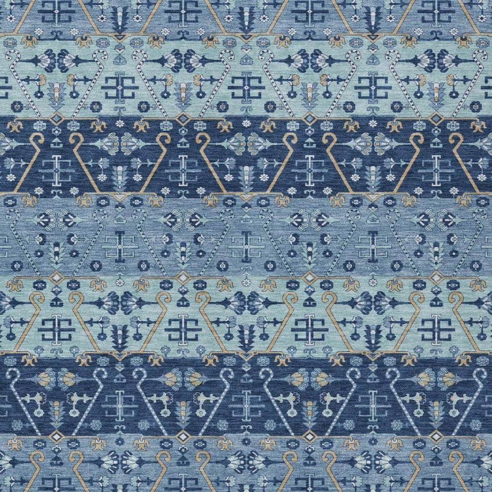 5' X 8' Navy Blue And Blue Oriental Washable Indoor Outdoor Area Rug