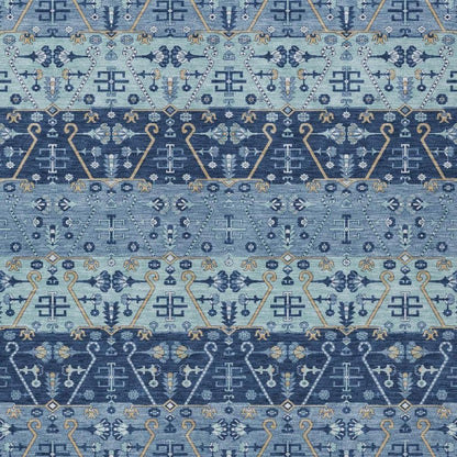 5' X 8' Navy Blue And Blue Oriental Washable Indoor Outdoor Area Rug