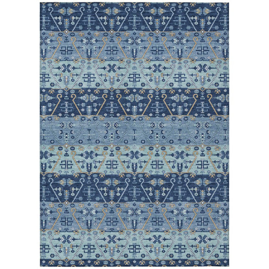5' X 8' Navy Blue And Blue Oriental Washable Indoor Outdoor Area Rug