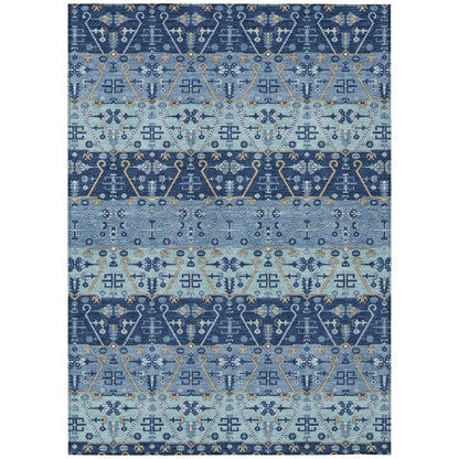 5' X 8' Navy Blue And Blue Oriental Washable Indoor Outdoor Area Rug HomeRoots