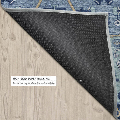 5' X 8' Navy Blue And Blue Oriental Washable Indoor Outdoor Area Rug