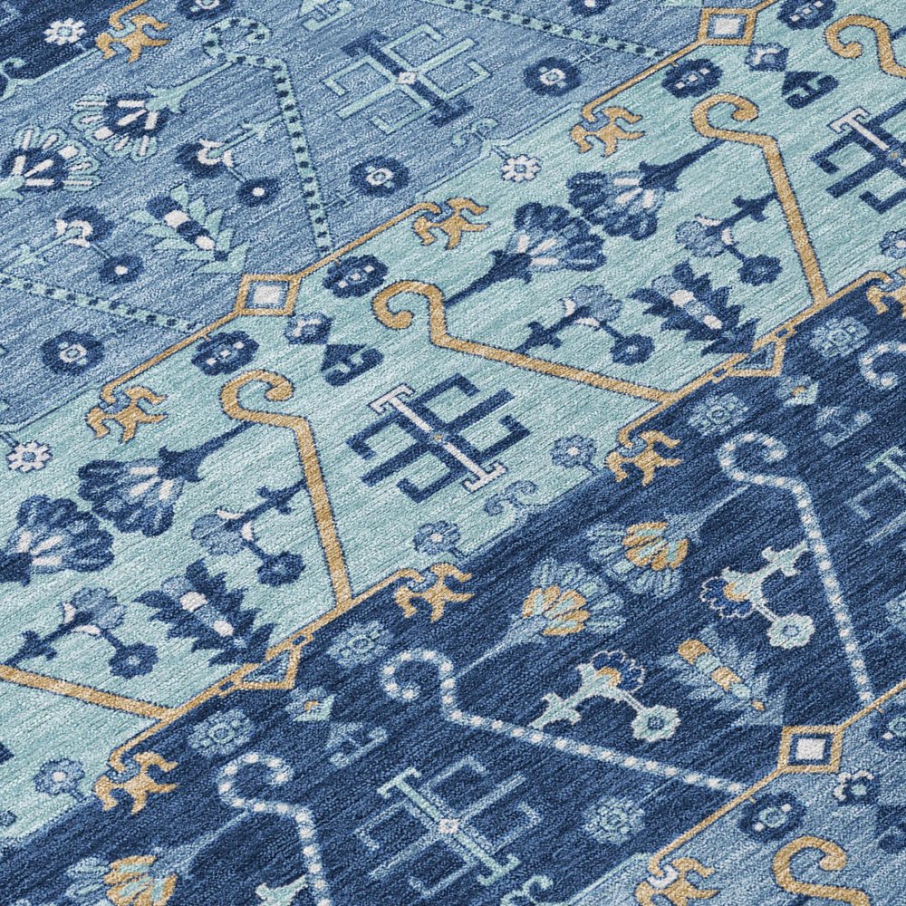 5' X 8' Navy Blue And Blue Oriental Washable Indoor Outdoor Area Rug — view 3