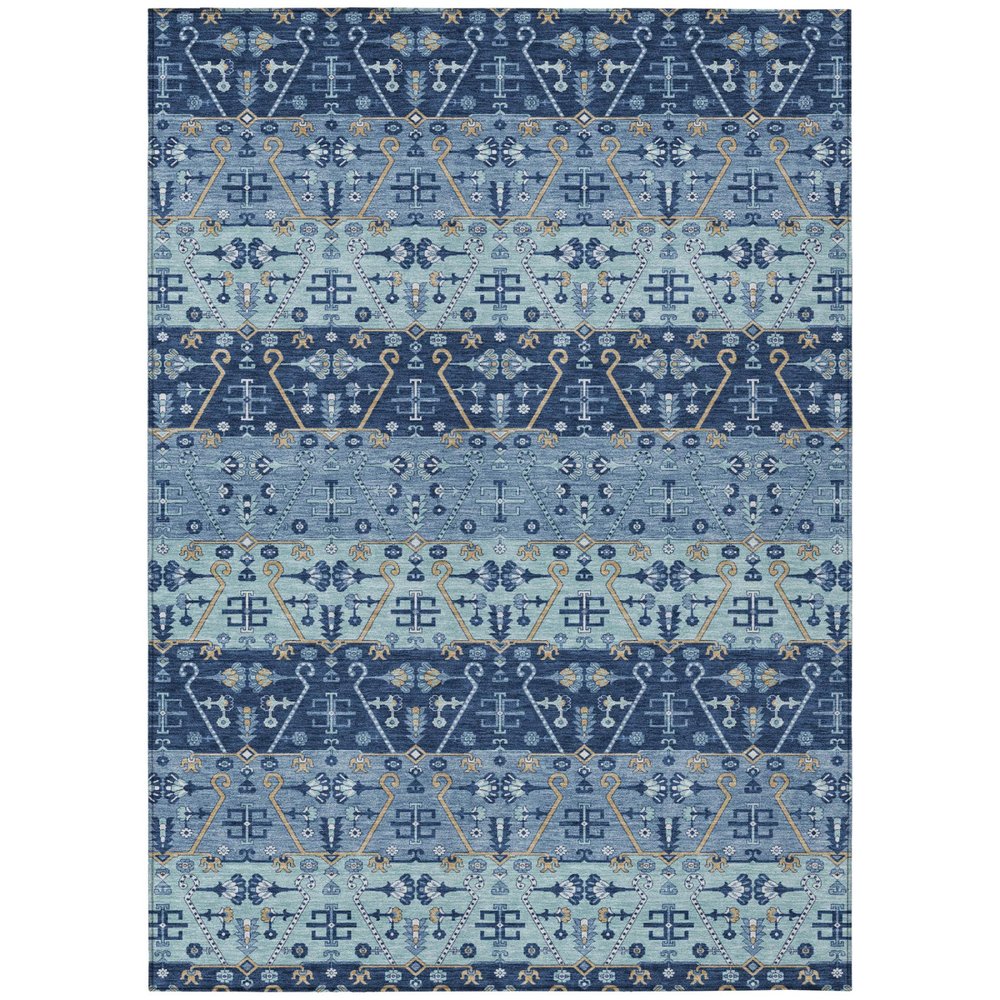 8' X 10' Navy Blue And Blue Oriental Washable Indoor Outdoor Area Rug HomeRoots