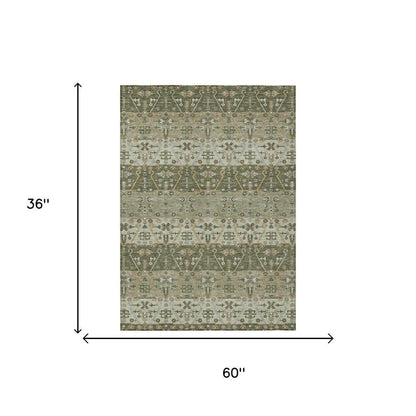 3' X 5' Olive Green And Green Oriental Washable Indoor Outdoor Area Rug HomeRoots