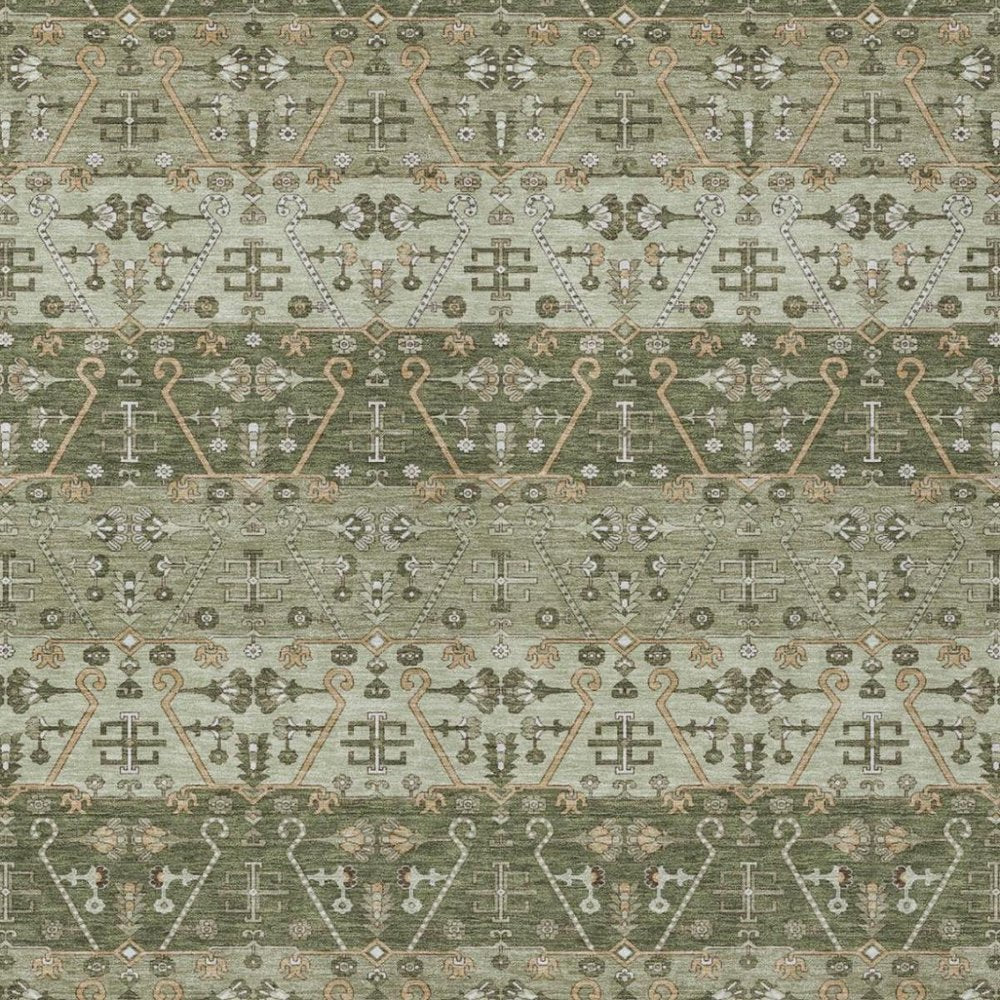 3' X 5' Olive Green And Green Oriental Washable Indoor Outdoor Area Rug