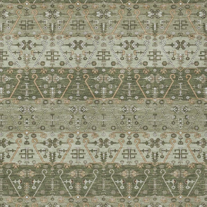 3' X 5' Olive Green And Green Oriental Washable Indoor Outdoor Area Rug