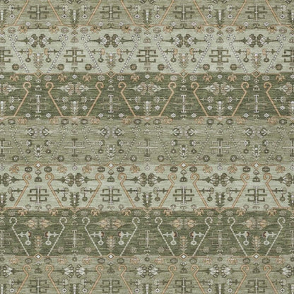 3' X 5' Olive Green And Green Oriental Washable Indoor Outdoor Area Rug