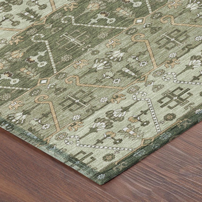 3' X 5' Olive Green And Green Oriental Washable Indoor Outdoor Area Rug HomeRoots