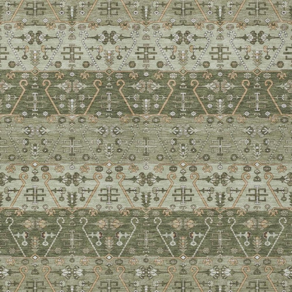5' X 8' Olive Green And Green Oriental Washable Indoor Outdoor Area Rug — view 8
