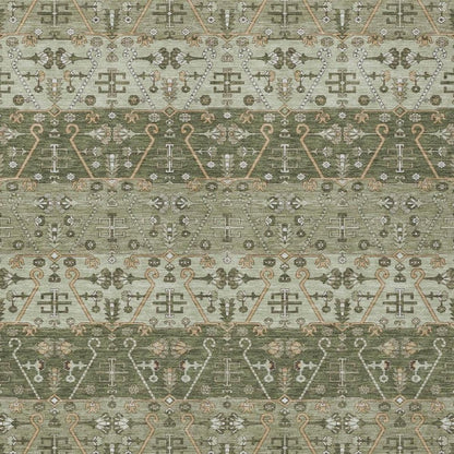 5' X 8' Olive Green And Green Oriental Washable Indoor Outdoor Area Rug