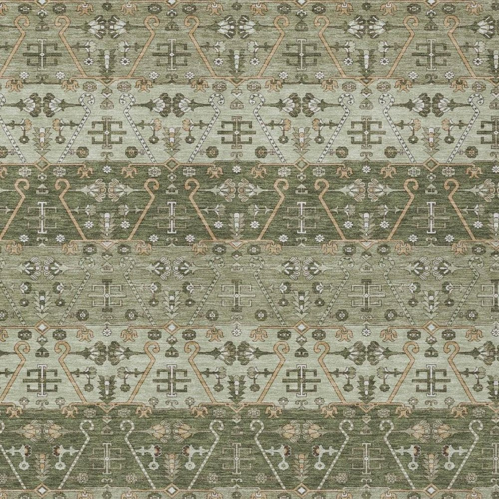 5' X 8' Olive Green And Green Oriental Washable Indoor Outdoor Area Rug — view 9